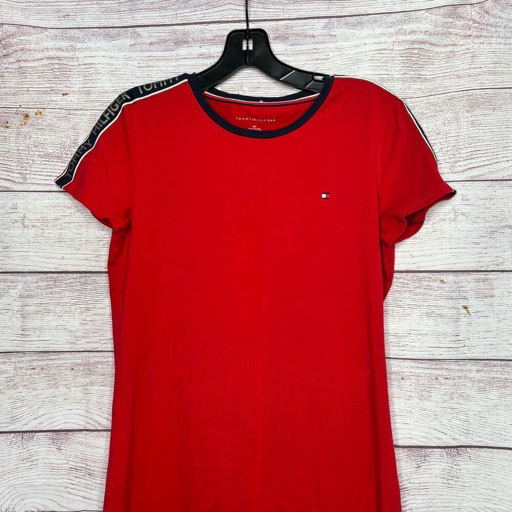 Tommy Hilfiger Red Short Sleeve Trendy Y2K Vibes T-Shirt Dress Medium Petite - Picture 3 of 10